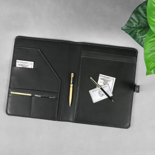 Load image into Gallery viewer, Emerson Black Leather Snap Padfolio