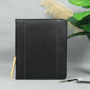 Emerson Black Leather Zippered Padfolio