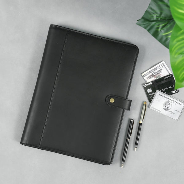 Load image into Gallery viewer, Emerson Black Leather Snap Padfolio