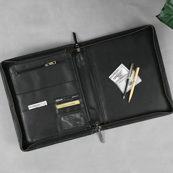 Load image into Gallery viewer, Emerson Black Leather Zippered Padfolio