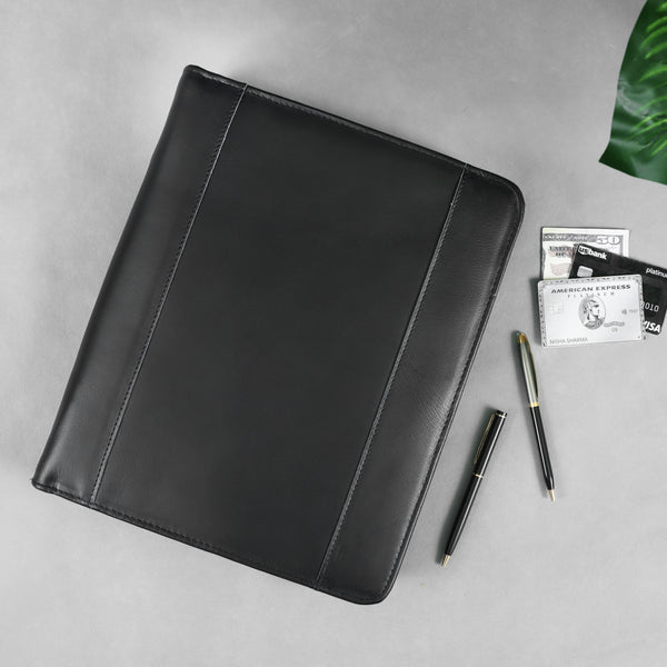 Load image into Gallery viewer, Emerson Black Leather Zippered Padfolio