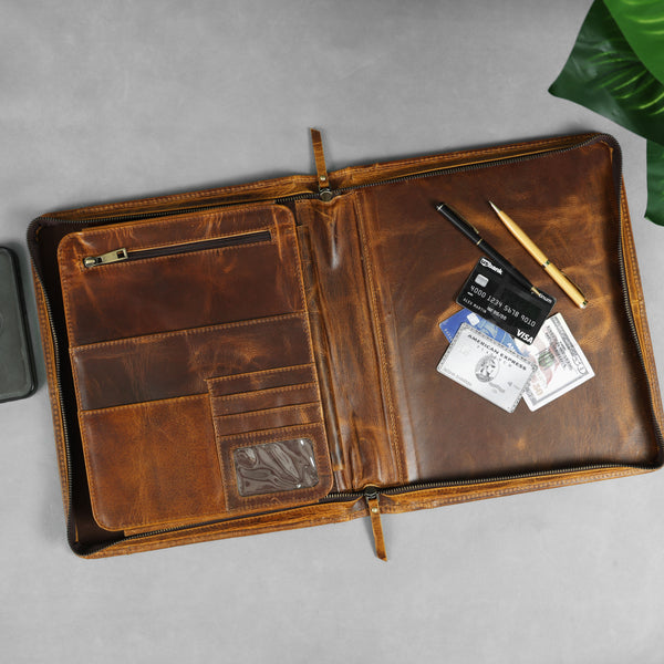 Load image into Gallery viewer, Buffalo Leather Zippered Padfolio