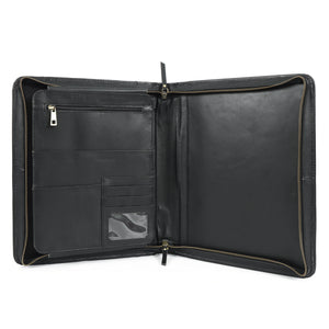 Emerson Black Leather Zippered Padfolio