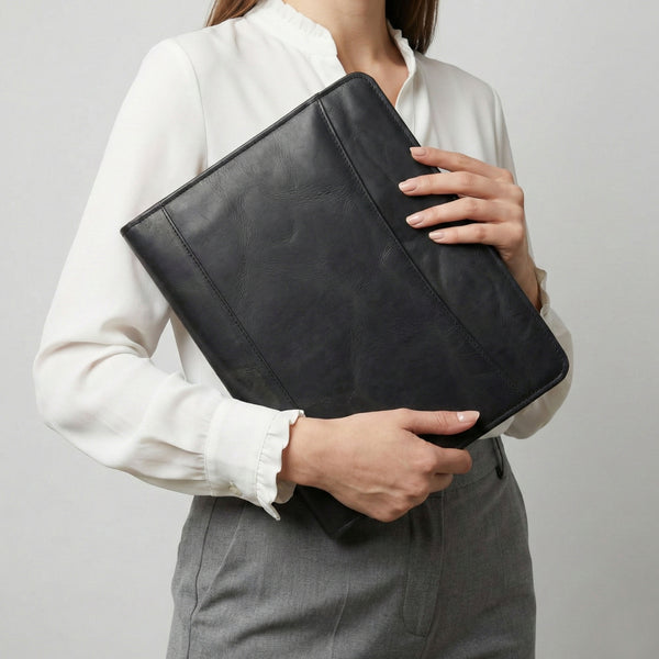 Load image into Gallery viewer, Emerson Signature Black Leather Zippered Padfolio