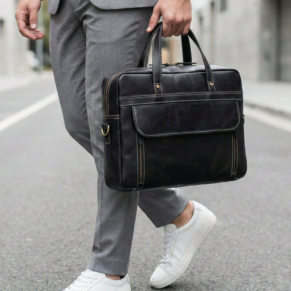 Load image into Gallery viewer, Dylan Black Leather Briefcase