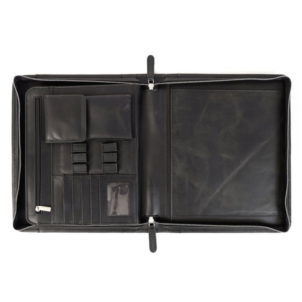 Load image into Gallery viewer, Emerson Signature Black Leather Zippered Padfolio