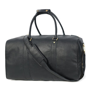 Charcoal Black Leather Duffel Bag