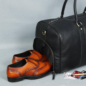 Charcoal Black Leather Duffel Bag