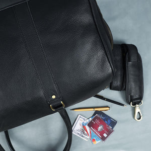 Charcoal Black Leather Duffel Bag