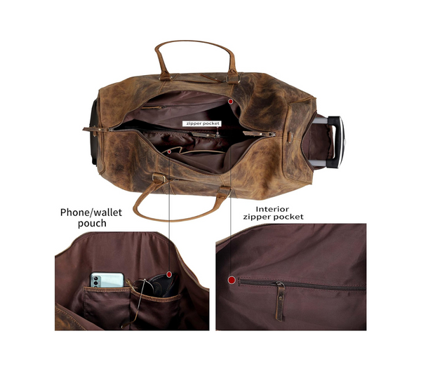 Load image into Gallery viewer, Falcon Buffalo Leather Wheeled Duffel Bag