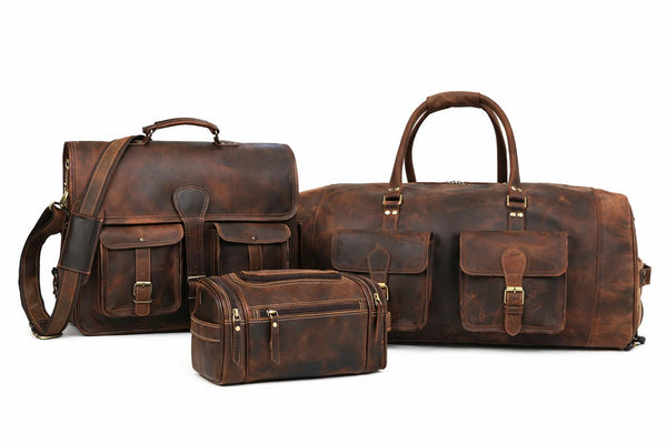 Load image into Gallery viewer, Premium Buffalo Leather Rolling Travel & Work Combo Set