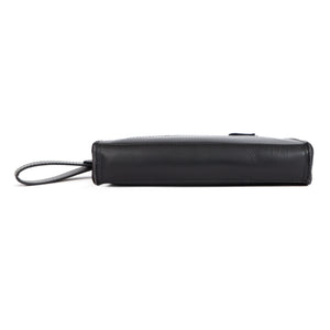 Handmade Black Leather Zipped Clutch