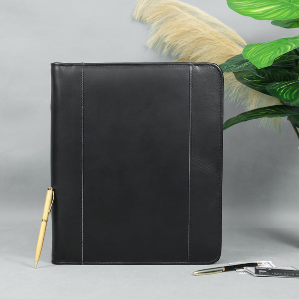 Load image into Gallery viewer, Emerson Black Leather Zippered Padfolio
