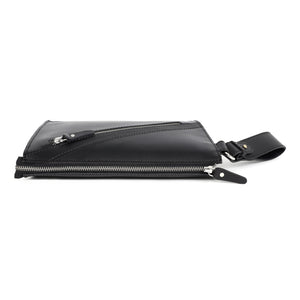 Handmade Black Leather Zipped Clutch