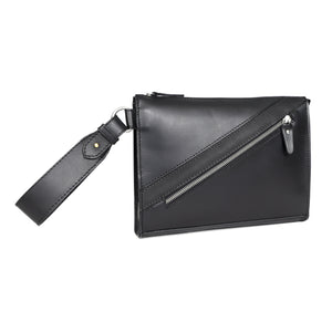 Handmade Black Leather Zipped Clutch