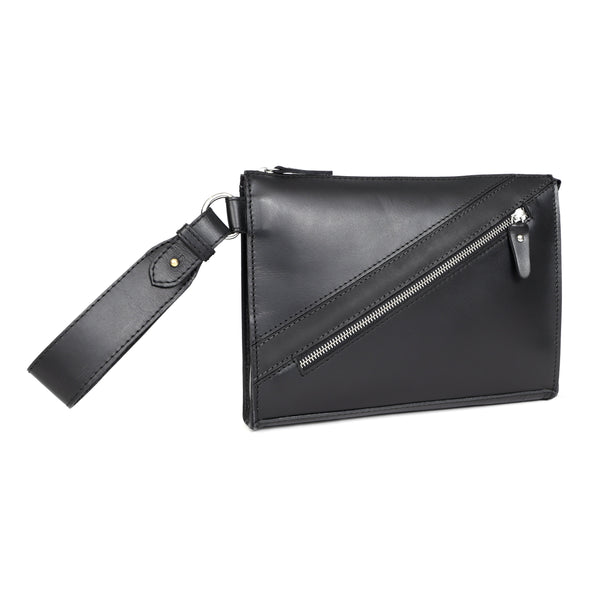 Load image into Gallery viewer, Handmade Black Leather Zipped Clutch
