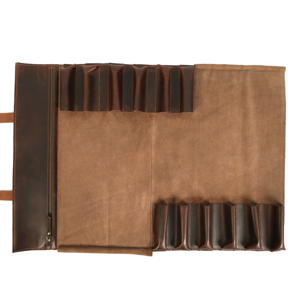 Load image into Gallery viewer, Handmade Buffalo Leather Knife Roll
