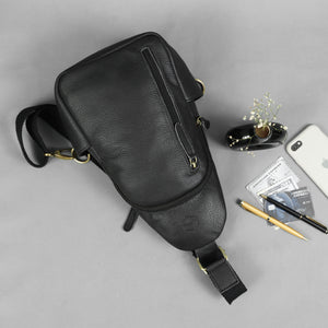 Emerson Black Buffalo Leather Sling Bag