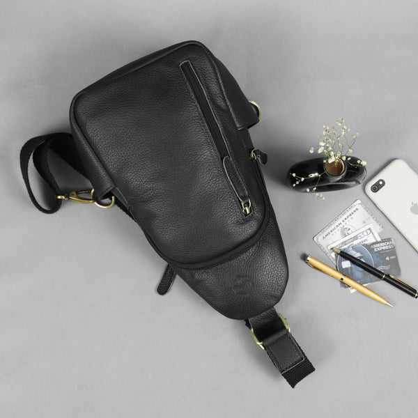 Load image into Gallery viewer, Emerson Black Buffalo Leather Sling Bag
