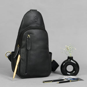 Emerson Black Buffalo Leather Sling Bag
