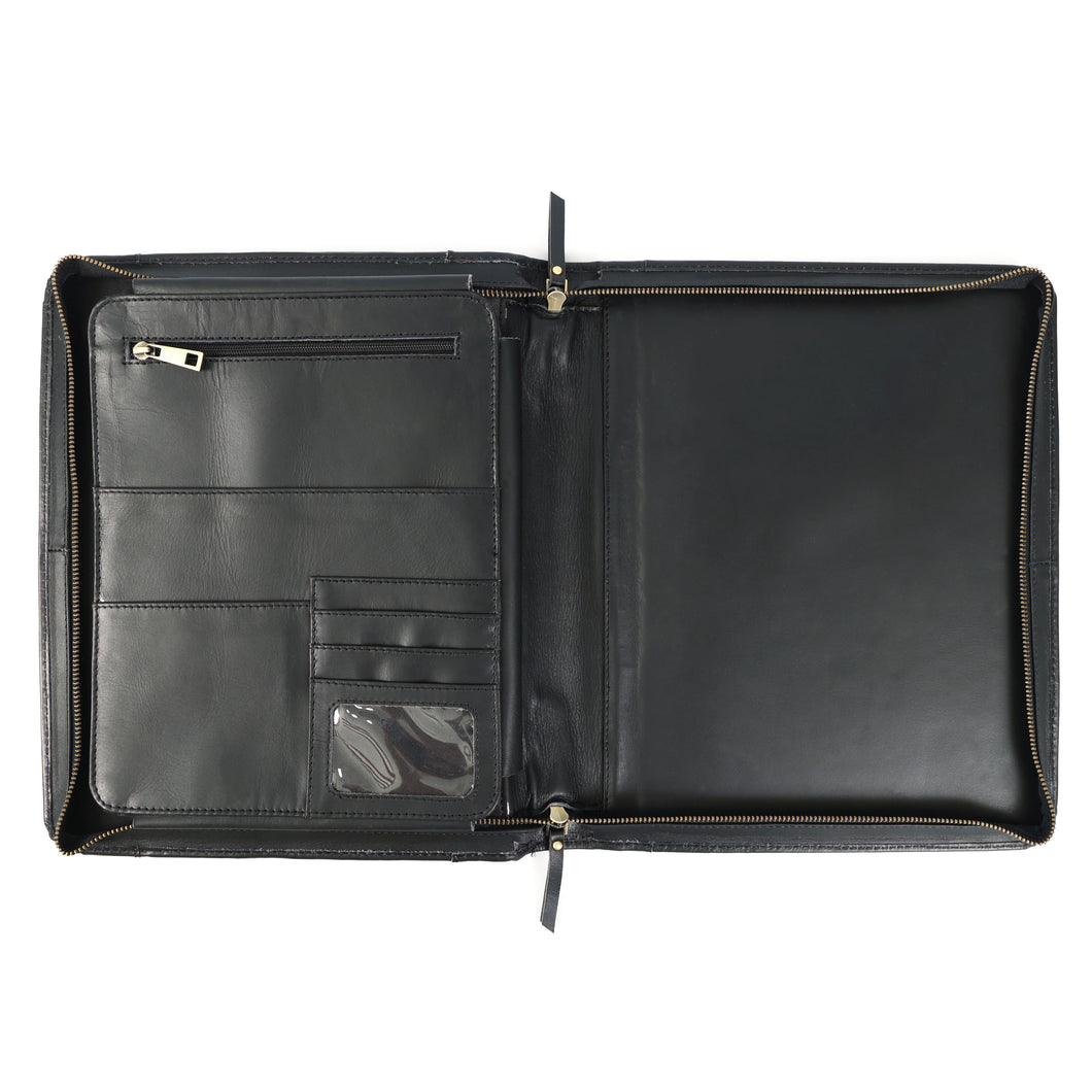 Emerson Black Leather Zippered Padfolio