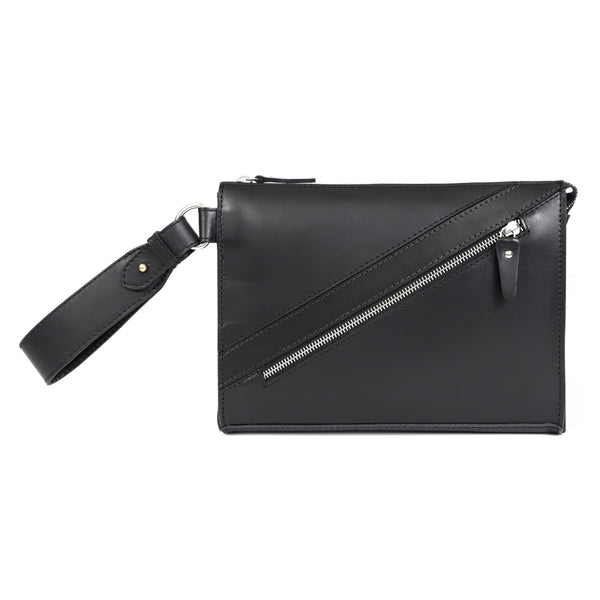 Load image into Gallery viewer, Handmade Black Leather Zipped Clutch
