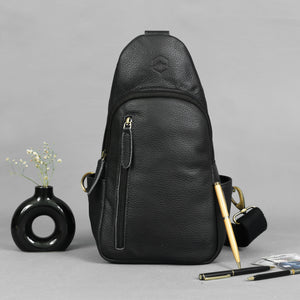 Emerson Black Buffalo Leather Sling Bag