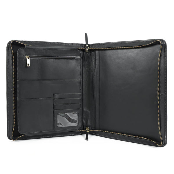 Load image into Gallery viewer, Emerson Black Leather Zippered Padfolio
