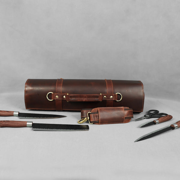 Load image into Gallery viewer, Handmade Buffalo Leather Knife Roll
