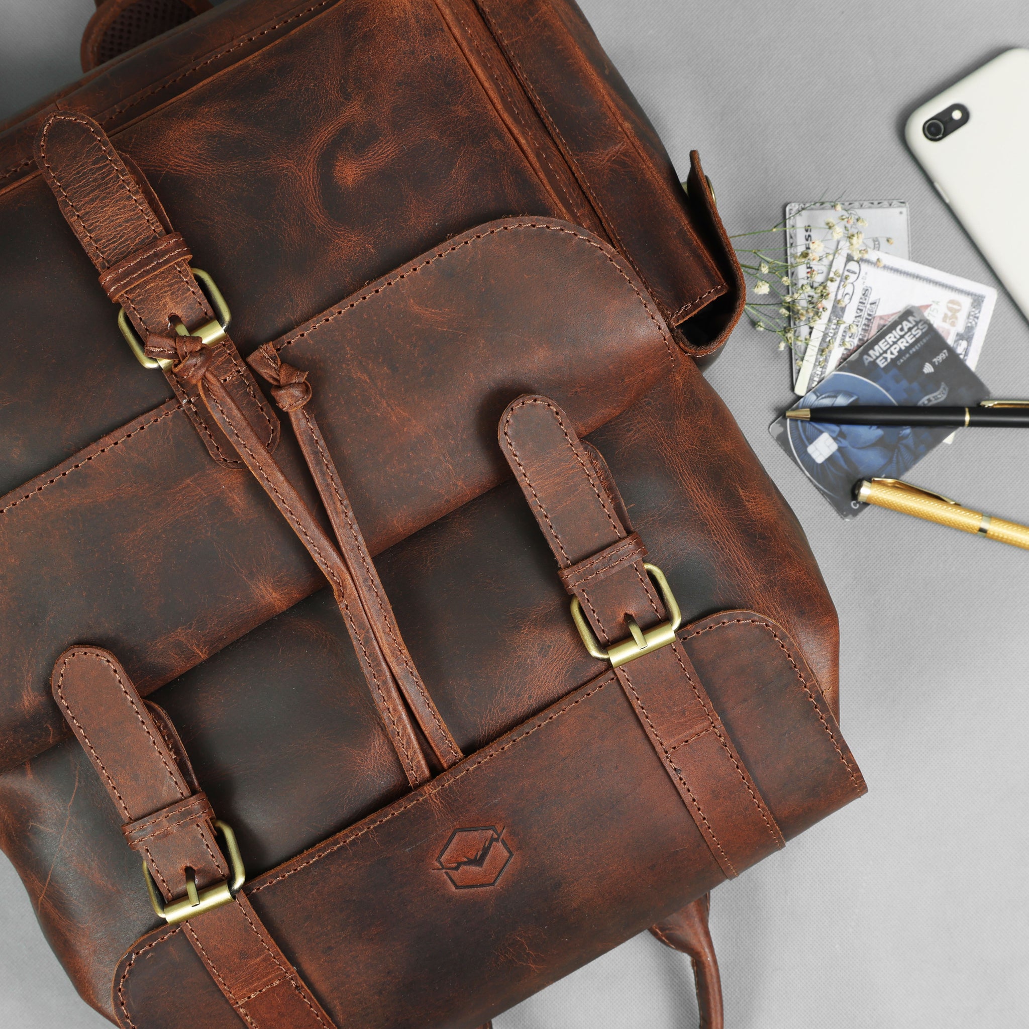 american leather backpacks Backpack, multiple pockets and zipper by OAK & ELK TAN The Cleveland Backpack is a butter Leather Backpack for Men &