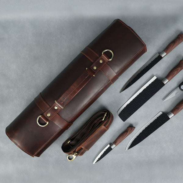 Load image into Gallery viewer, Handmade Buffalo Leather Knife Roll
