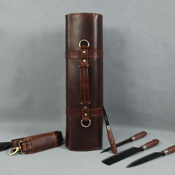 Load image into Gallery viewer, Handmade Buffalo Leather Knife Roll
