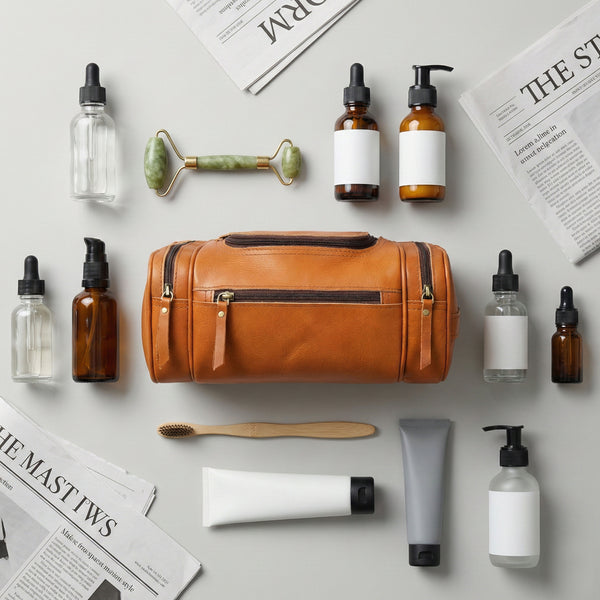 Load image into Gallery viewer, Saddle Tan Buffalo Leather Toiletry Bag
