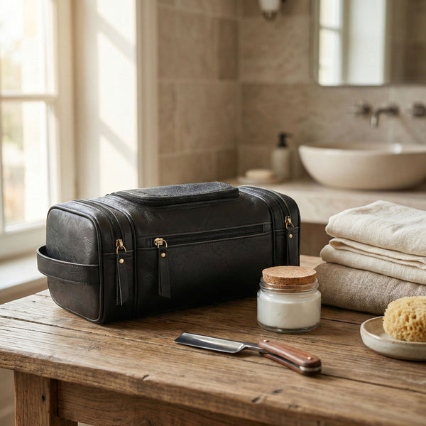 Load image into Gallery viewer, Black Buffalo Leather Toiletry Bag
