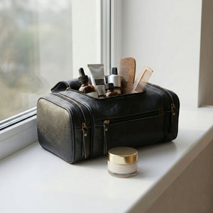 Black Buffalo Leather Toiletry Bag