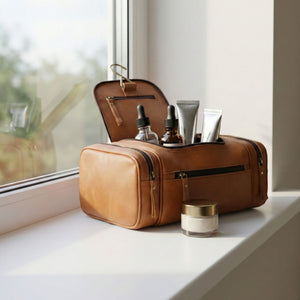 Saddle Tan Buffalo Leather Toiletry Bag