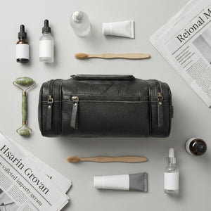 Black Buffalo Leather Toiletry Bag