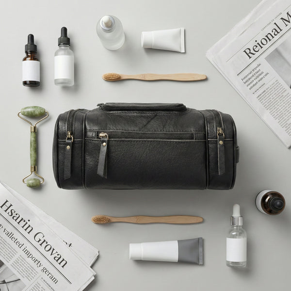Load image into Gallery viewer, Black Buffalo Leather Toiletry Bag
