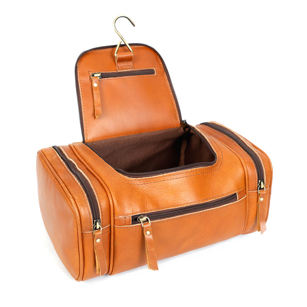 Load image into Gallery viewer, Saddle Tan Buffalo Leather Toiletry Bag
