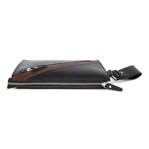 Handmade Black Leather Zipped Clutch