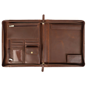 Premium Buffalo Leather Zippered Padfolio