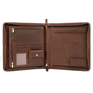 Premium Buffalo Leather Zippered Padfolio