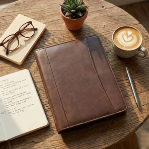 Premium Buffalo Leather Zippered Padfolio