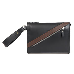 Handmade Black Leather Zipped Clutch