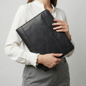 Emerson Signature Black Leather Zippered Padfolio