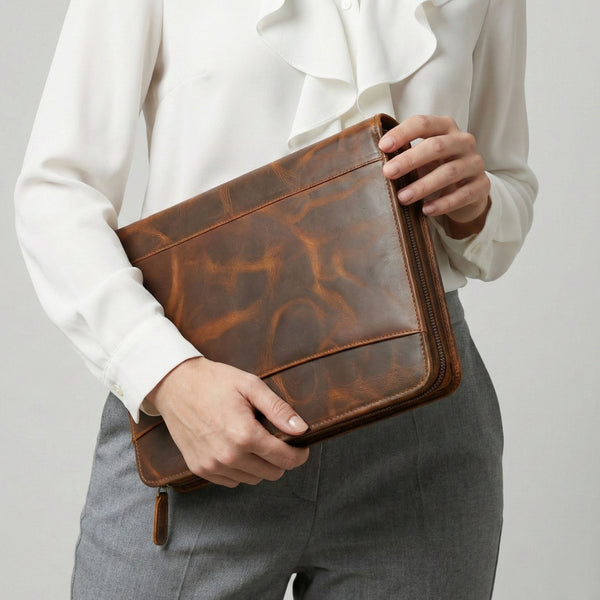 Load image into Gallery viewer, Elite Buffalo Leather Zippered Padfolio
