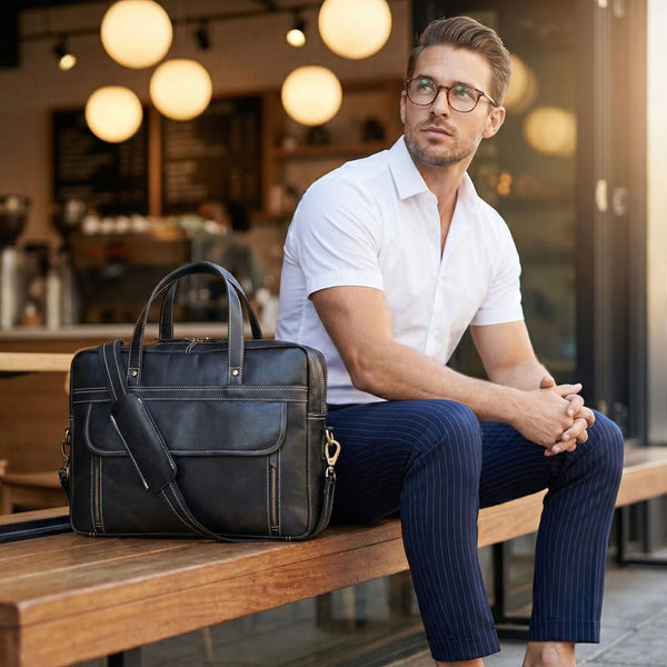 Load image into Gallery viewer, Dylan Black Leather Briefcase
