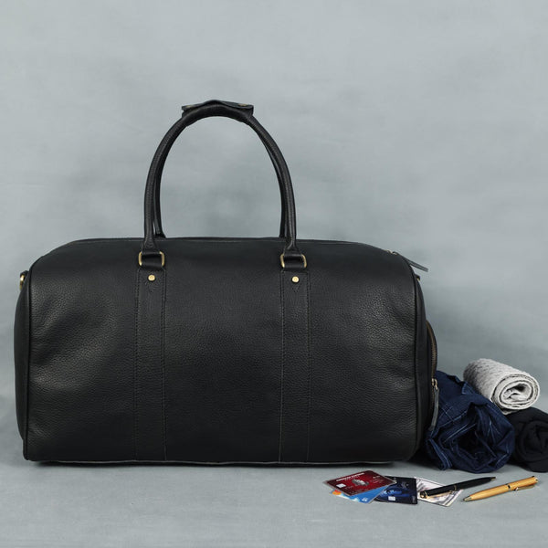 Load image into Gallery viewer, Charcoal Black Leather Duffel Bag
