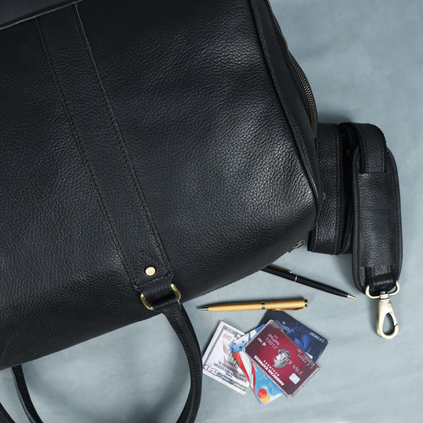 Load image into Gallery viewer, Charcoal Black Leather Duffel Bag
