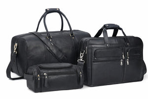 Premium Black Buffalo Leather Travel & Work Combo Set
